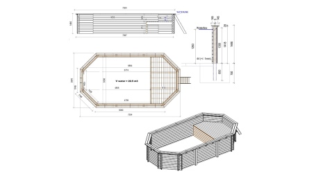 Piscina NEMO 7.3 x 3.97 – H.1.45 m con playa, gris, sobre bastidor - sin solera