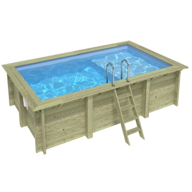 Piscina de madera AQUA 4.65 x 2.85 – H.1.24 m con playa, azul claro, sobre bastidor - sin solera