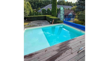 Piscina AQUA 6.1 x 2.85 – H.1.31 m con playa, gris, con vigas a atornillar a la solera