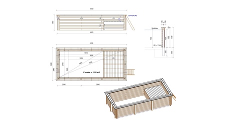 Piscina de madera AQUA 6.1 x 2.85 – H.1.31 m con playa, gris, sobre bastidor - sin solera