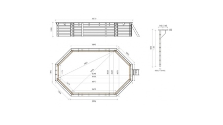 Piscina de madera Sao Paulo 6.57 x 4.07 - H.1.2 m, azul claro, con vigas a atornillar a la solera