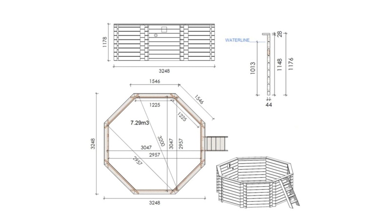 Piscina de madera CORAL 3.25 x 3.25 - H.1.18 m, azul claro, autoportante - sin solera