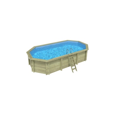 Piscina de madera NEMO 7.3 x 3.97 - H.1.45 m, azul claro, con vigas a atornillar a la solera