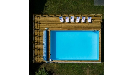 Piscina de madera AQUA 6.1 x 2.85 – H.1.31 m, azul claro, sobre bastidor - sin solera