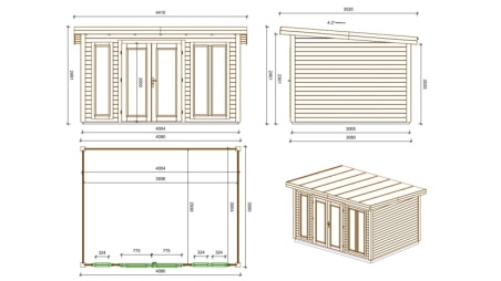 Caseta de jardín de madera Kira 4,04x3,09 m - 12 m2 - 34 mm