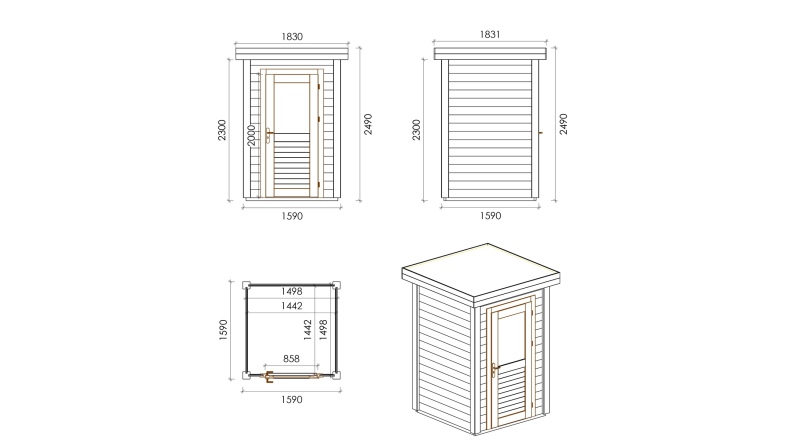 Caseta de jardín de madera Mira 1.59x1.59 m - 2.53 m2 - 28 mm – impregnada