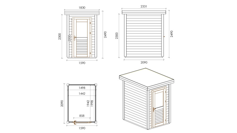Caseta de jardín de madera Mira 1.59x2.09 m - 3.32 m2 - 28 mm – impregnada