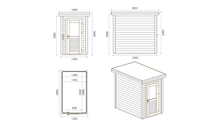 Caseta de jardín de madera Mira 1.59x2.59 m - 4.11 m2 - 28 mm – impregnada