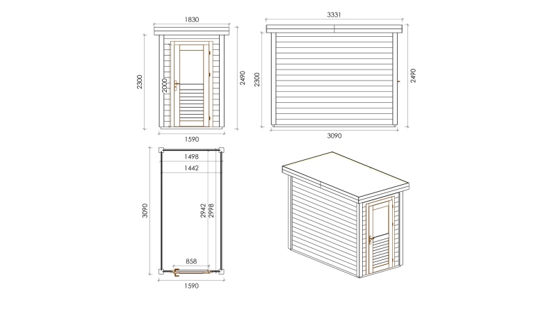 Caseta de jardín de madera Mira 1.59x3.09 m - 4.91 m2 - 28 mm – impregnada