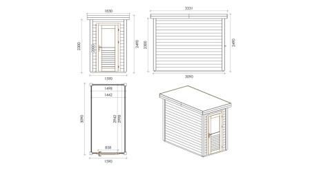 Caseta de jardín de madera Mira 1.59x3.09 m - 4.91 m2 - 28 mm – impregnada
