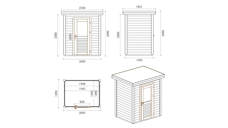 Caseta de jardín de madera Vala 2.09x1.59 m - 3.32 m2 - 28 mm – impregnada
