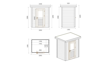Caseta de jardín de madera Vala 2.09x1.59 m - 3.32 m2 - 28 mm – impregnada