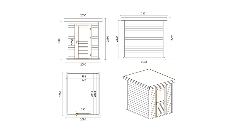 Caseta de jardín de madera Vala 2.09x2.59 m - 5.41 m2 - 28 mm – impregnada