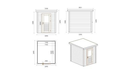 Caseta de jardín de madera Vala 2.09x2.59 m - 5.41 m2 - 28 mm – impregnada