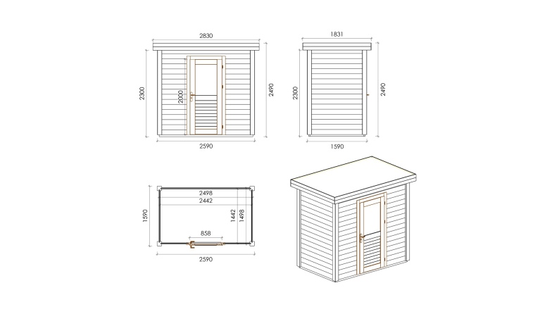 Caseta de jardín de madera Rava 2.59x1.59 m - 4.12 m2 - 28 mm – impregnada