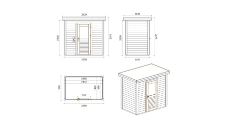 Caseta de jardín de madera Rava 2.59x1.59 m - 4.12 m2 - 28 mm – impregnada