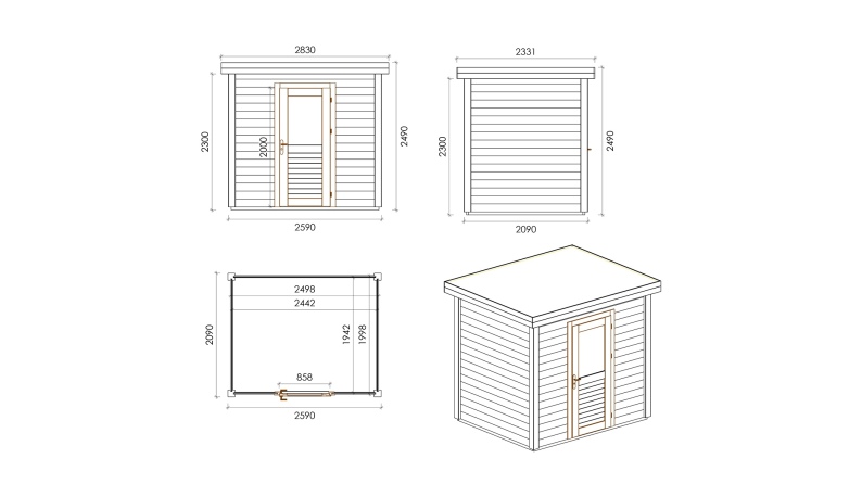 Caseta de jardín de madera Rava 2.59x2.09 m - 5.41 m2 - 28 mm – impregnada