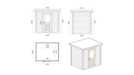 Caseta de jardín de madera Rava 2.59x2.09 m - 5.41 m2 - 28 mm – impregnada