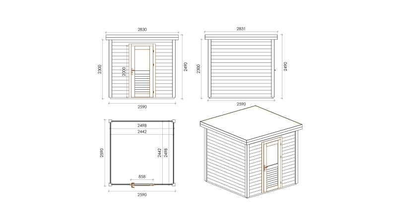 Caseta de jardín de madera Rava 2.59x2.59 m - 6.71 m2 - 28 mm – impregnada