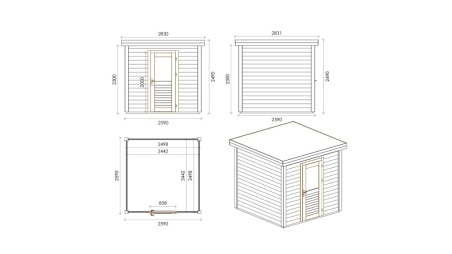 Caseta de jardín de madera Rava 2.59x2.59 m - 6.71 m2 - 28 mm – impregnada
