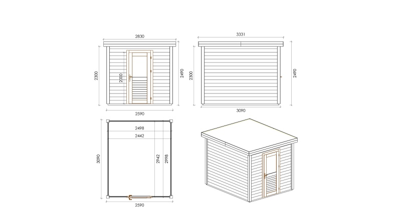 Caseta de jardín de madera Rava 2.59x3.09 m - 8 m2 - 28 mm – impregnada
