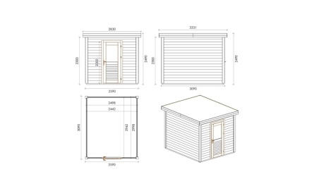 Caseta de jardín de madera Rava 2.59x3.09 m - 8 m2 - 28 mm – impregnada