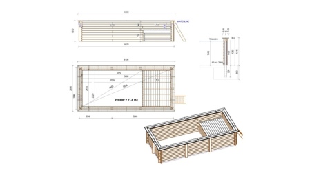 Piscina de madera AQUA 6.1 x 2.85 - H.1.31 m con playa, arena, con vigas a atornillar a la solera