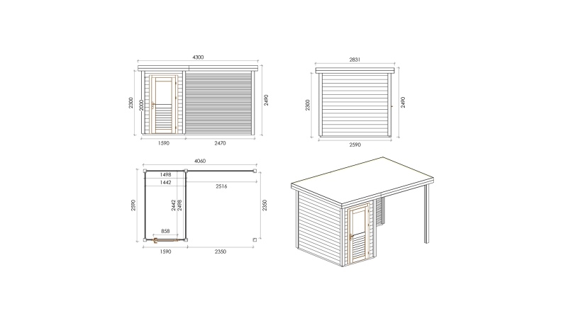 Caseta de jardín de madera Mira 4.06x2.59 m - 10.51 m2 - 28 mm – impregnada