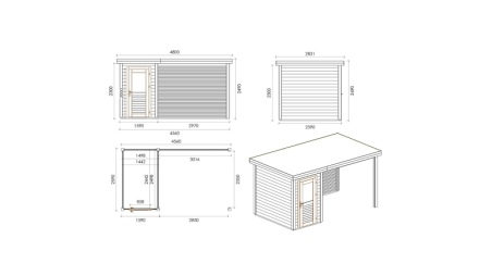 Caseta de jardín de madera Mira 4.56x2.59 m - 11.81 m2 - 28 mm – impregnada