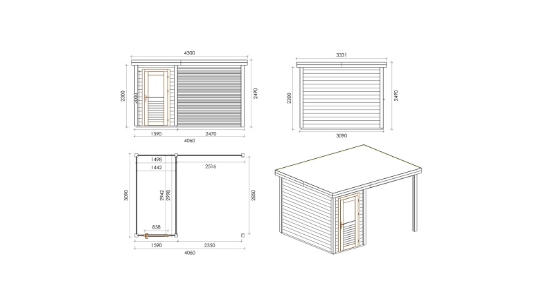 Caseta de jardín de madera Mira 4.06x3.09 m - 12.54 m2 - 28 mm – impregnada