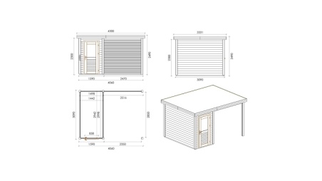Caseta de jardín de madera Mira 4.06x3.09 m - 12.54 m2 - 28 mm – impregnada