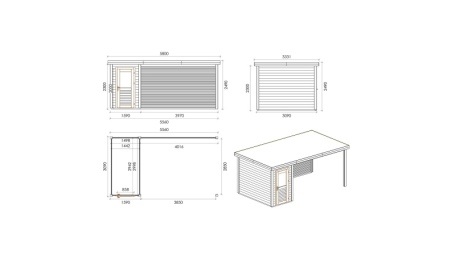 Caseta de jardín de madera Mira 5.56x3.09 m - 17.18 m2 - 28 mm – impregnada