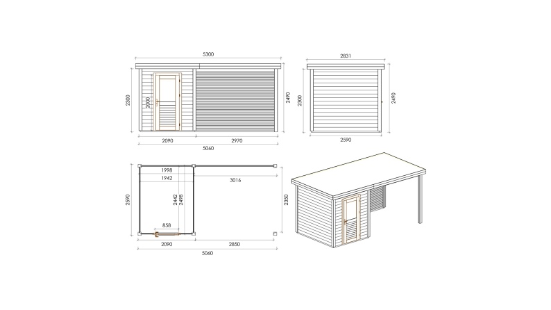 Caseta de jardín de madera Vala 5.06x2.59 m - 13.1 m2 - 28 mm – impregnada