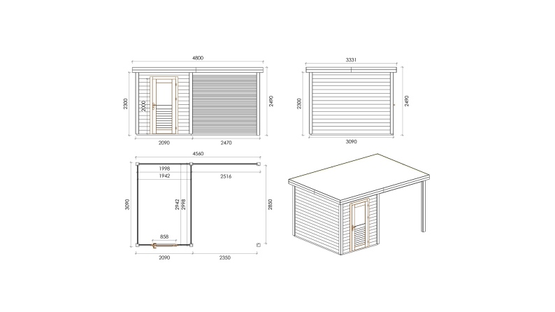 Caseta de jardín de madera Vala 4.56x3.09 m - 14.09 m2 - 28 mm – impregnada