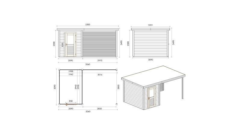 Caseta de jardín de madera Vala 5.06x3.09 m - 15.63 m2 - 28 mm – impregnada