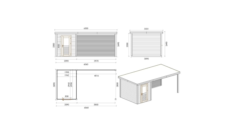 Caseta de jardín de madera Vala 6.06x3.09 m - 18.72 m2 - 28 mm – impregnada
