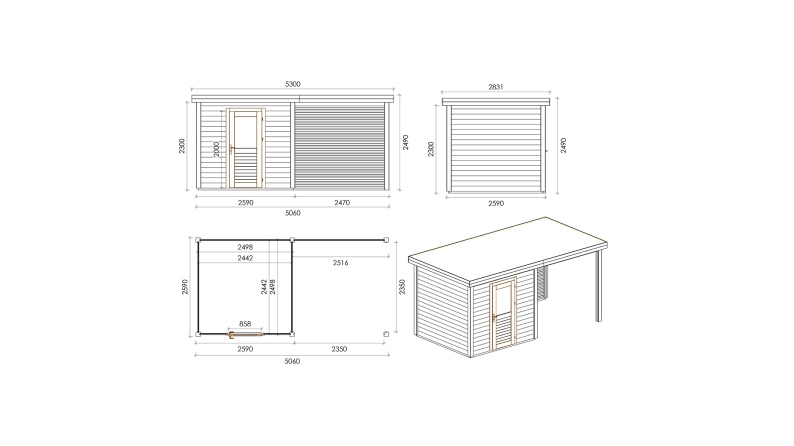 Caseta de jardín de madera Rava 5.06x2.59 m - 13.1 m2 - 28 mm – impregnada