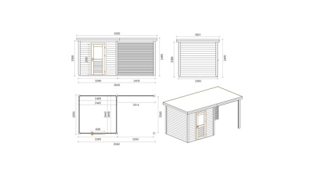 Caseta de jardín de madera Rava 5.06x2.59 m - 13.1 m2 - 28 mm – impregnada