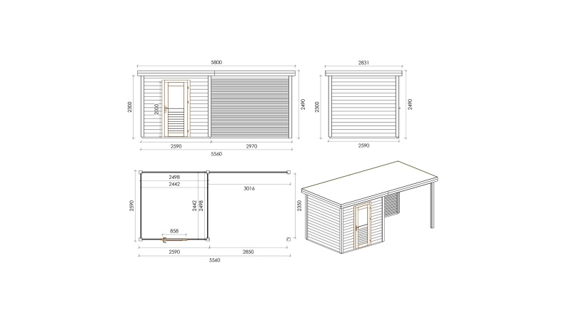 Caseta de jardín de madera Rava 5.56x2.59 m - 14.4 m2 - 28 mm – impregnada