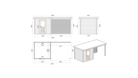 Caseta de jardín de madera Rava 5.56x2.59 m - 14.4 m2 - 28 mm – impregnada