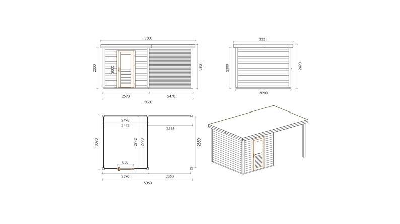 Caseta de jardín de madera Rava 5.06x3.09 m - 15.63 m2 - 28 mm – impregnada