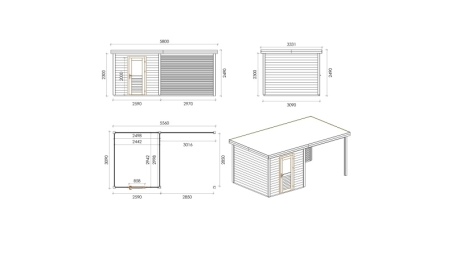 Caseta de jardín de madera Rava 5.56x3.09 m - 17.18 m2 - 28 mm – impregnada