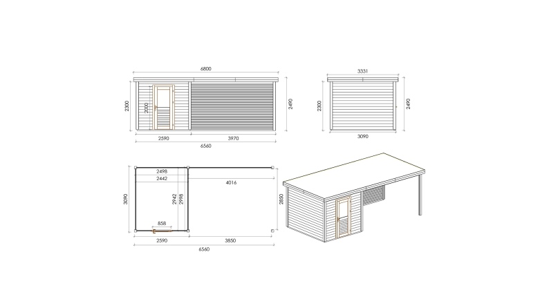 Caseta de jardín de madera Rava 6.56x3.09 m - 20.27 m2 - 28 mm – impregnada