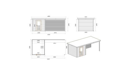 Caseta de jardín de madera Rava 6.56x3.09 m - 20.27 m2 - 28 mm – impregnada