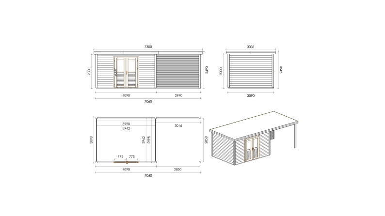 Caseta de jardín de madera Freya 6.56x3.09 m - 20.27 m2 - 28 mm – impregnada