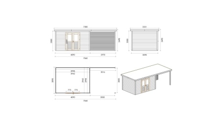 Caseta de jardín de madera Freya 6.56x3.09 m - 20.27 m2 - 28 mm – impregnada