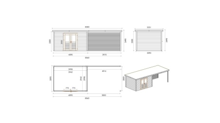 Caseta de jardín de madera Freya 7.06x3.09 m - 21.81 m2 - 28 mm – impregnada