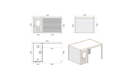 Caseta de jardín de madera Veya 4.56x3.09 m - 14.09 m2 - 28 mm – impregnada
