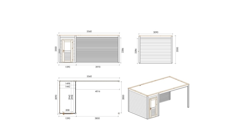 Caseta de jardín de madera Veya 5.56x3.09 m - 17.18 m2 - 28 mm – impregnada