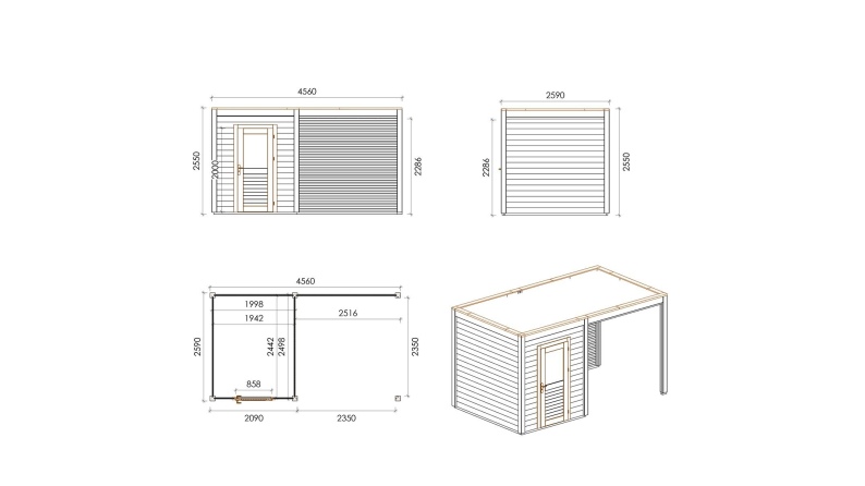 Caseta de jardín de madera Luma 4.56x2.59 m - 11.81 m2 - 28 mm – impregnada